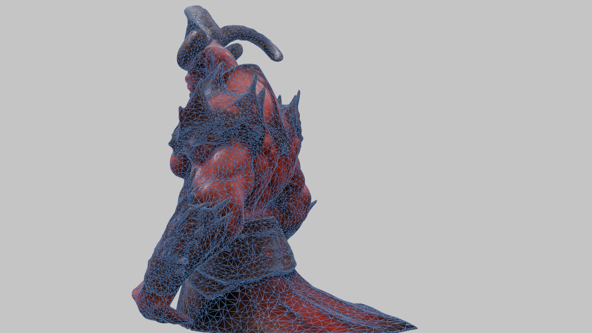 Humanoid Strong Red Demon Figure with Horns Low-poly 3D model_17