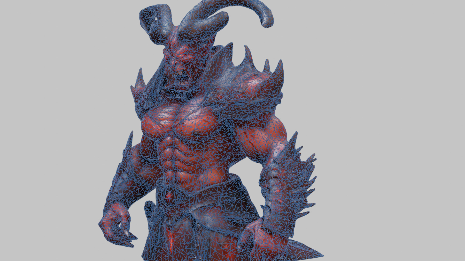 Humanoid Strong Red Demon Figure with Horns Low-poly 3D model_39