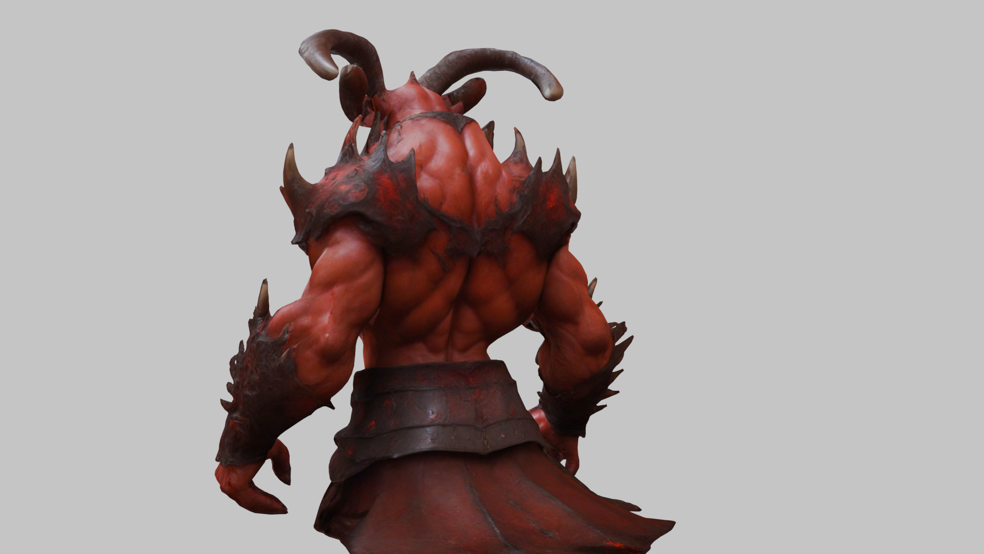 Humanoid Strong Red Demon Figure with Horns Low-poly 3D model_7