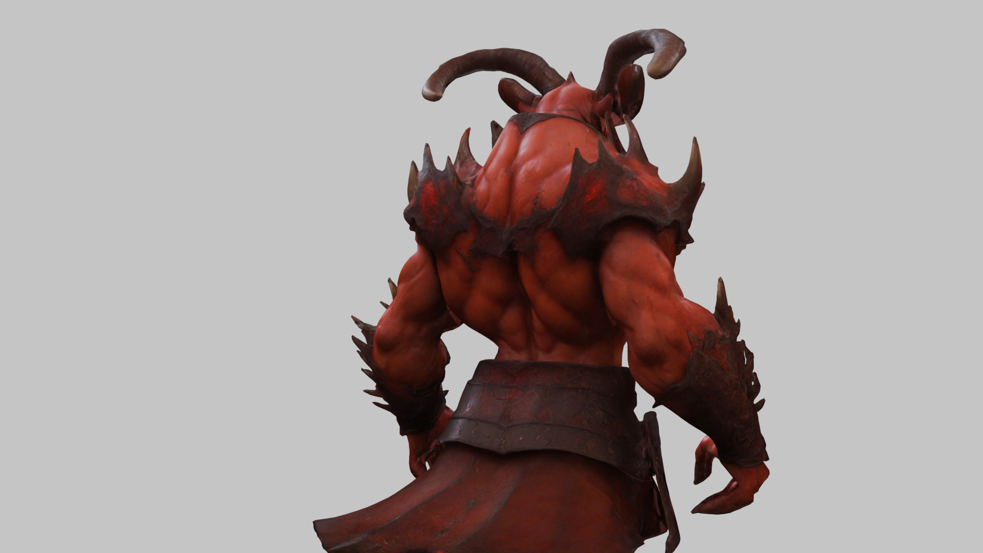 Humanoid Strong Red Demon Figure with Horns Low-poly 3D model_5