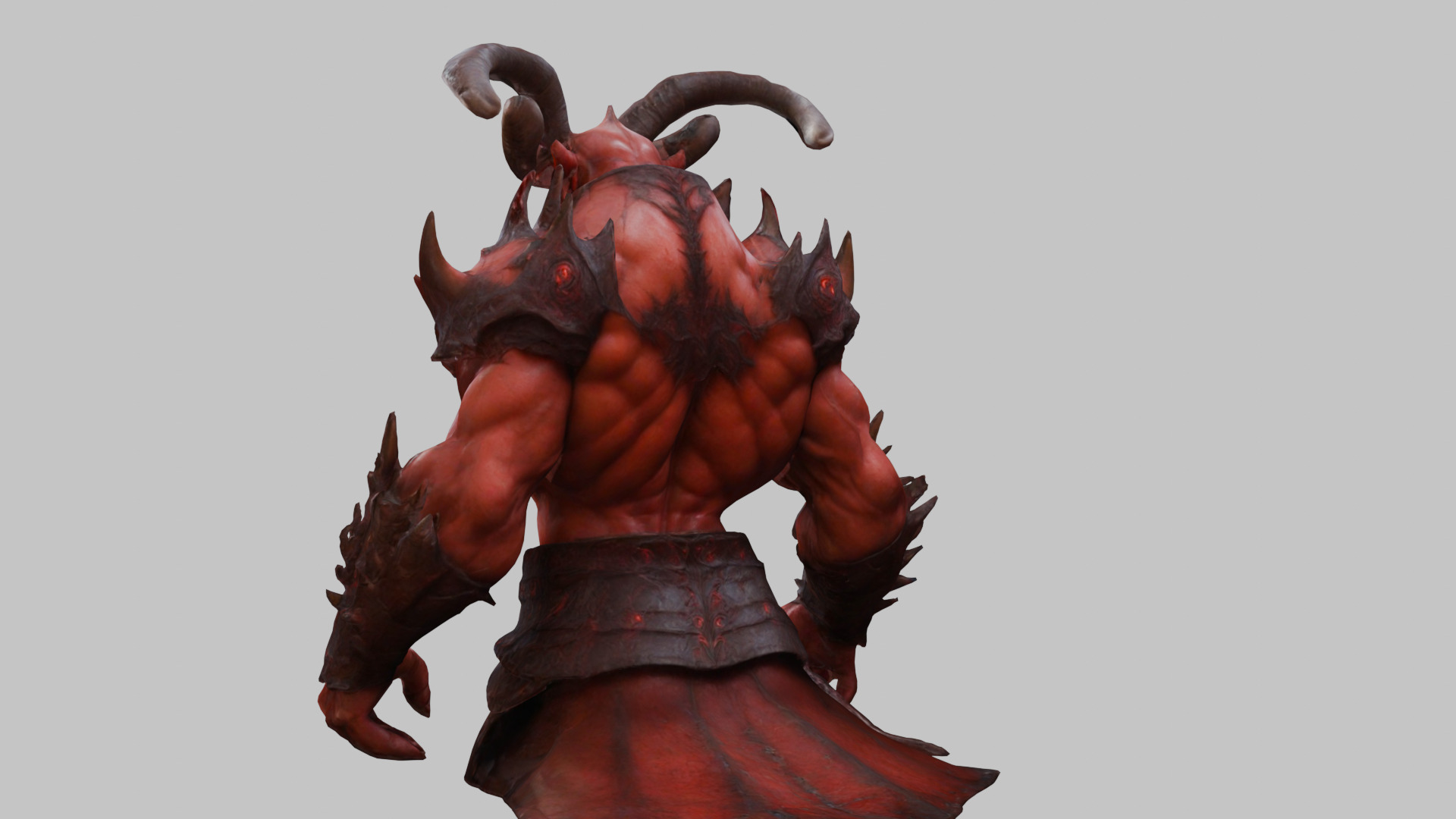 Humanoid Strong Red Demon Figure with Horns Low-poly 3D model_27