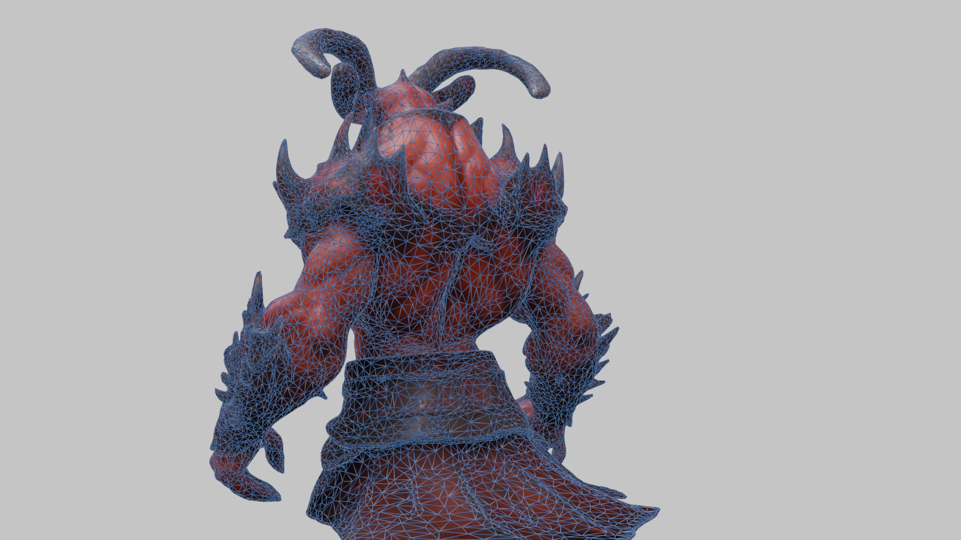 Humanoid Strong Red Demon Figure with Horns Low-poly 3D model_36
