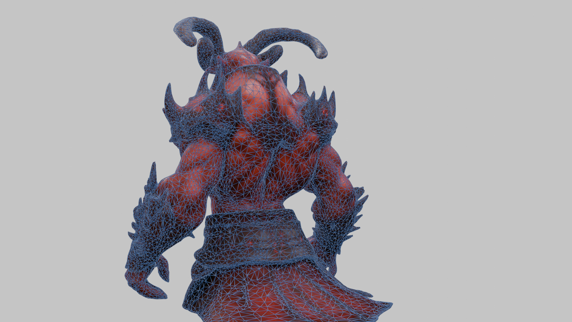 Humanoid Strong Red Demon Figure with Horns Low-poly 3D model_16