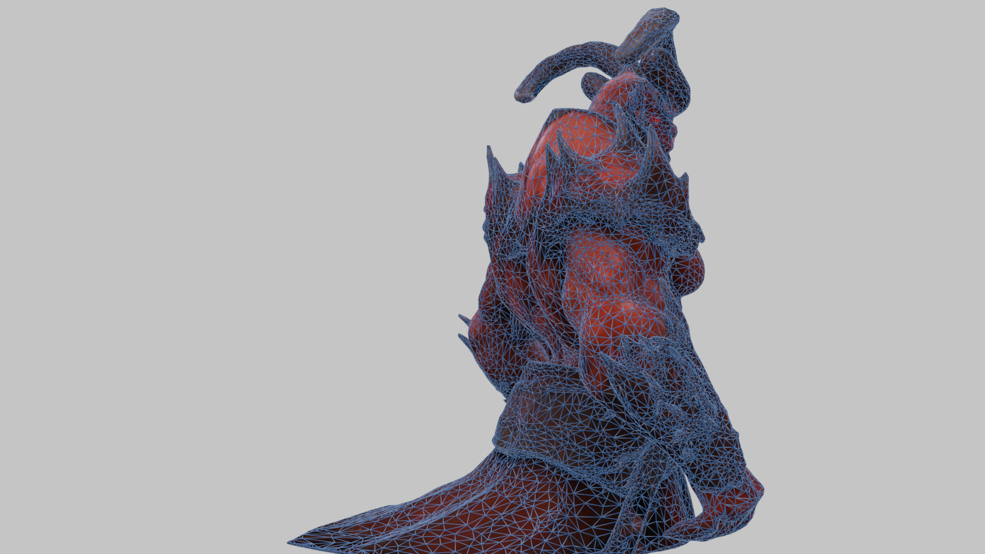 Humanoid Strong Red Demon Figure with Horns Low-poly 3D model_33