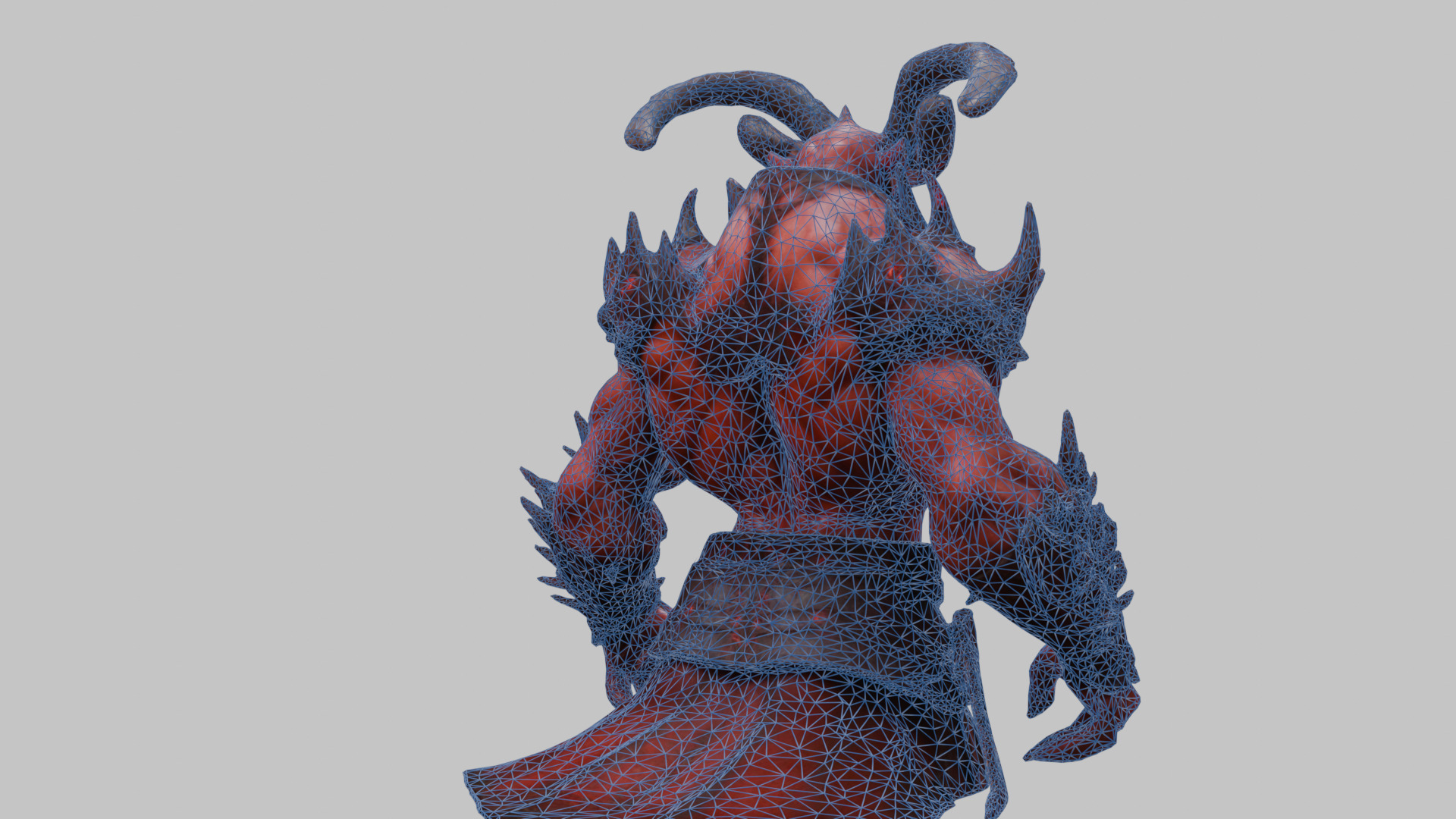 Humanoid Strong Red Demon Figure with Horns Low-poly 3D model_14