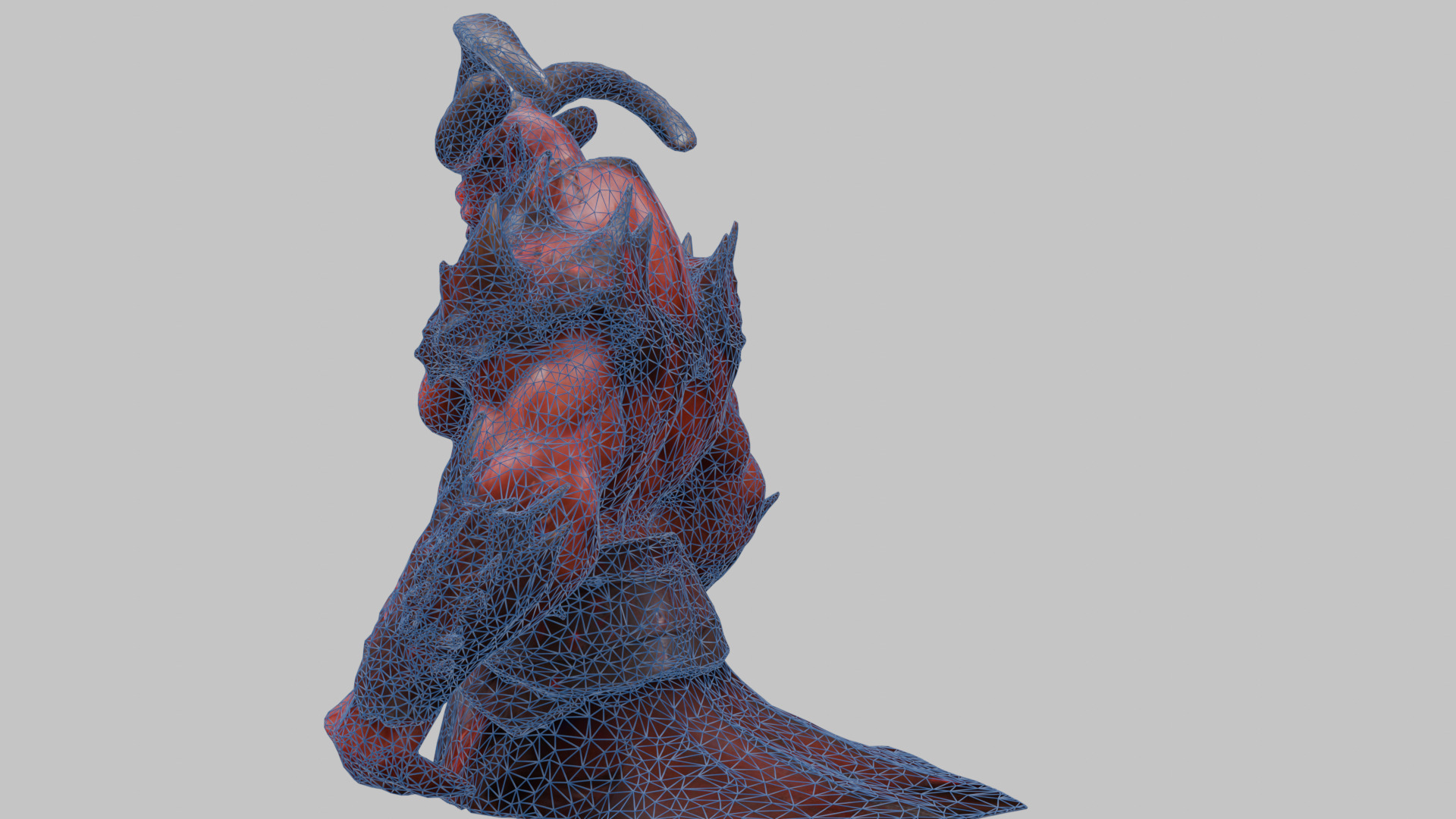 Humanoid Strong Red Demon Figure with Horns Low-poly 3D model_37