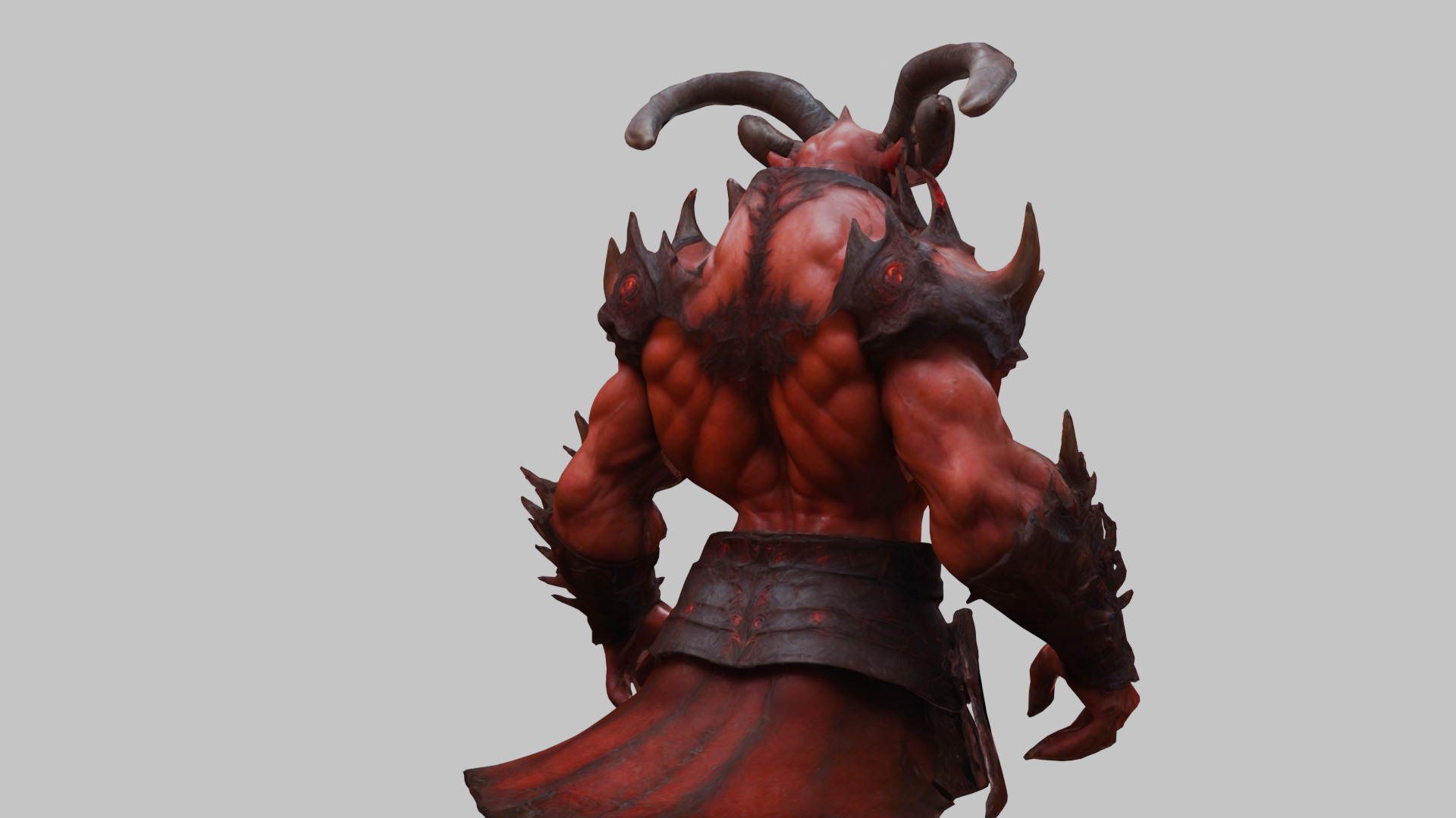 Humanoid Strong Red Demon Figure with Horns Low-poly 3D model_25