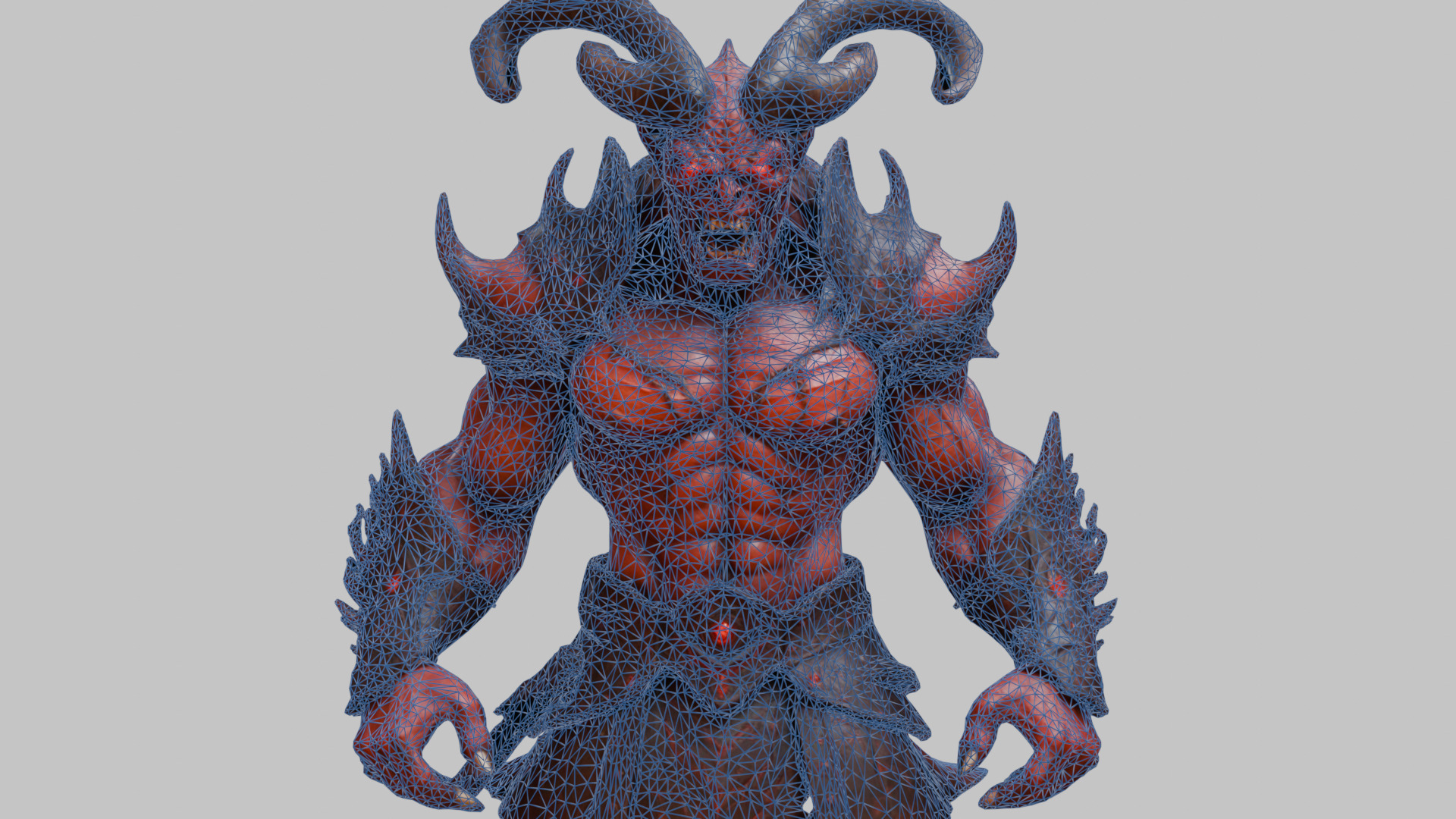 Humanoid Strong Red Demon Figure with Horns Low-poly 3D model_10