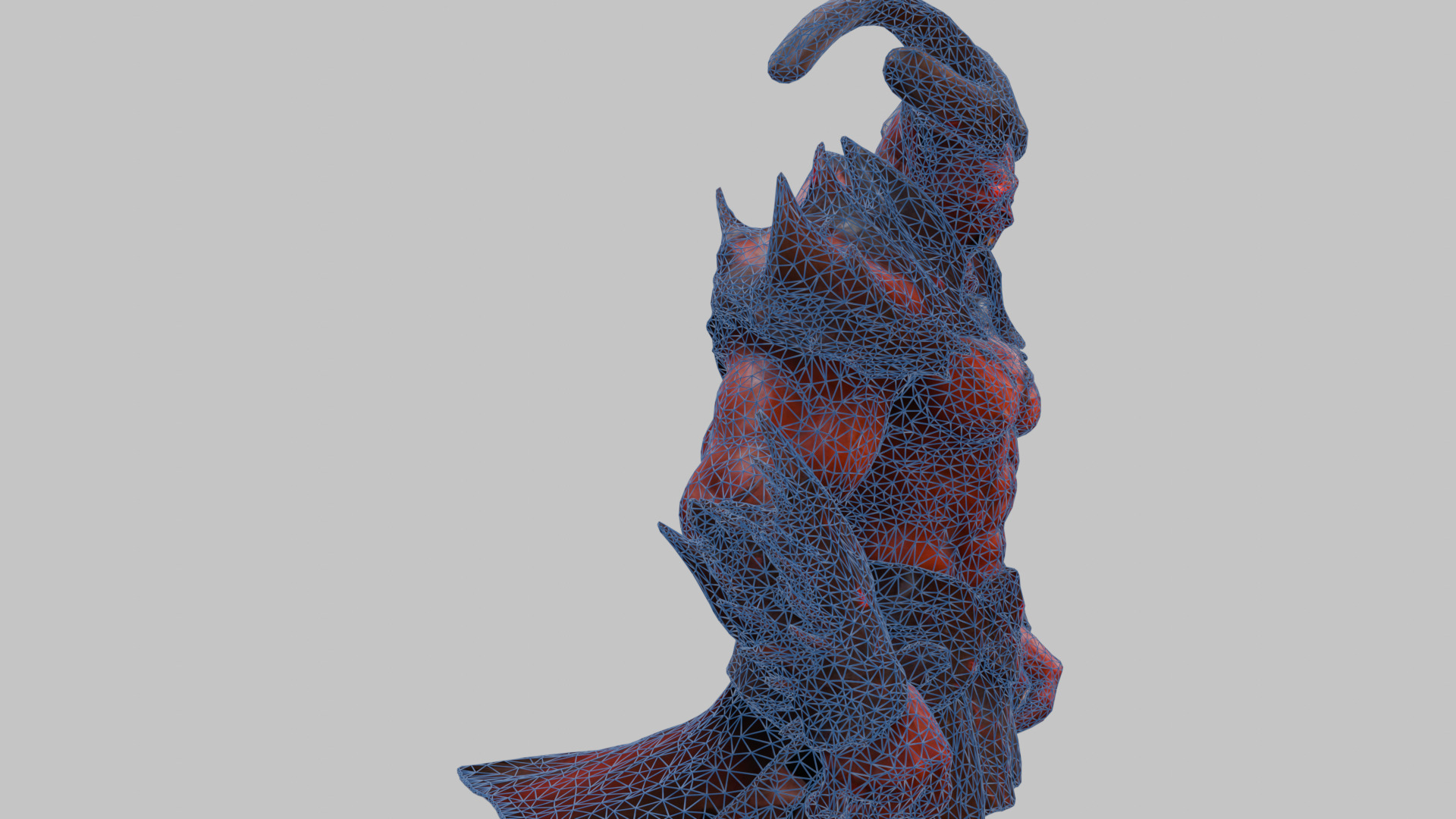 Humanoid Strong Red Demon Figure with Horns Low-poly 3D model_12