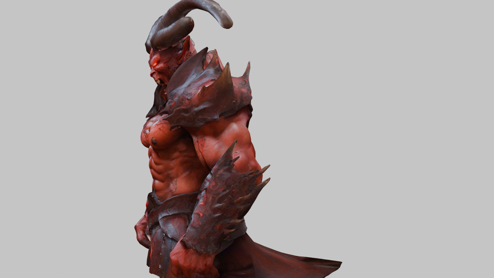 Humanoid Strong Red Demon Figure with Horns Low-poly 3D model_9