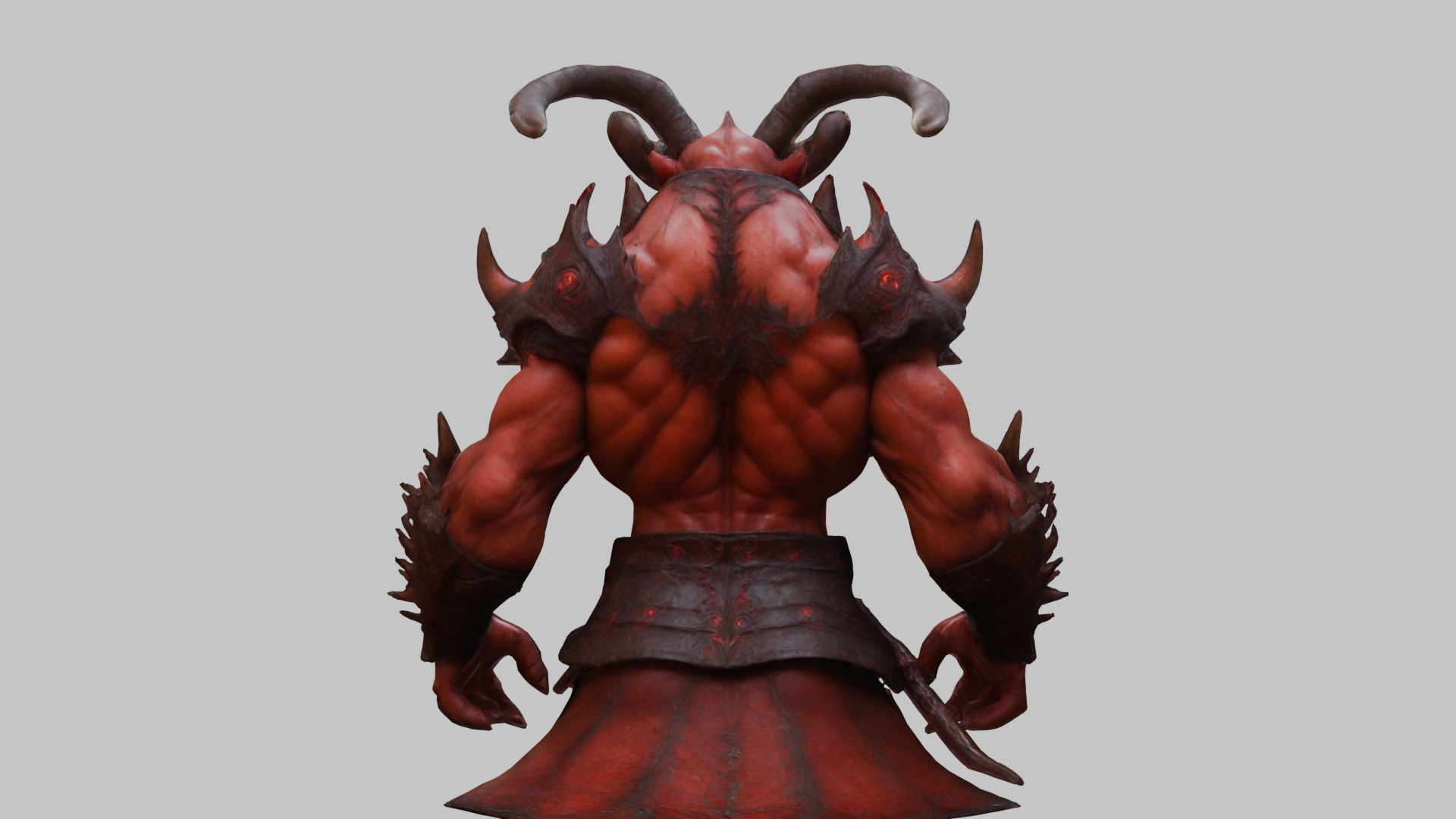 Humanoid Strong Red Demon Figure with Horns Low-poly 3D model_26