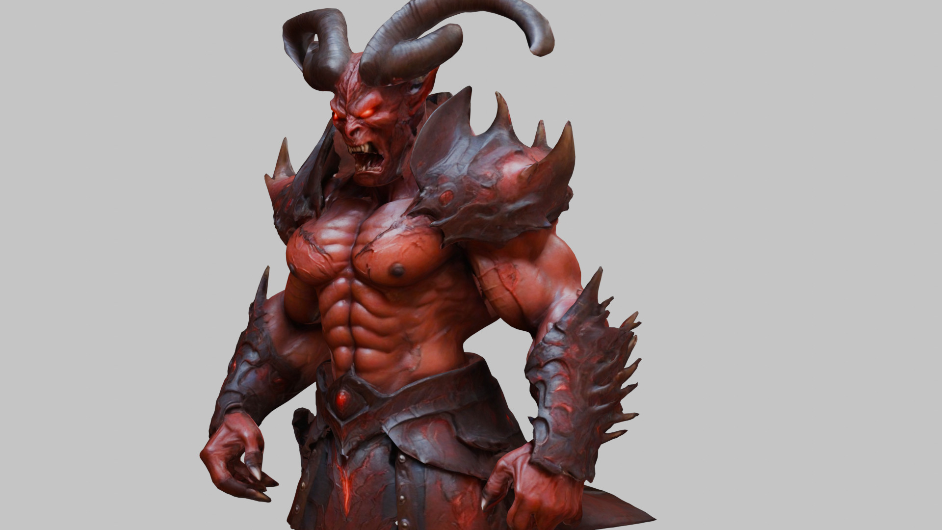 Humanoid Strong Red Demon Figure with Horns Low-poly 3D model_1