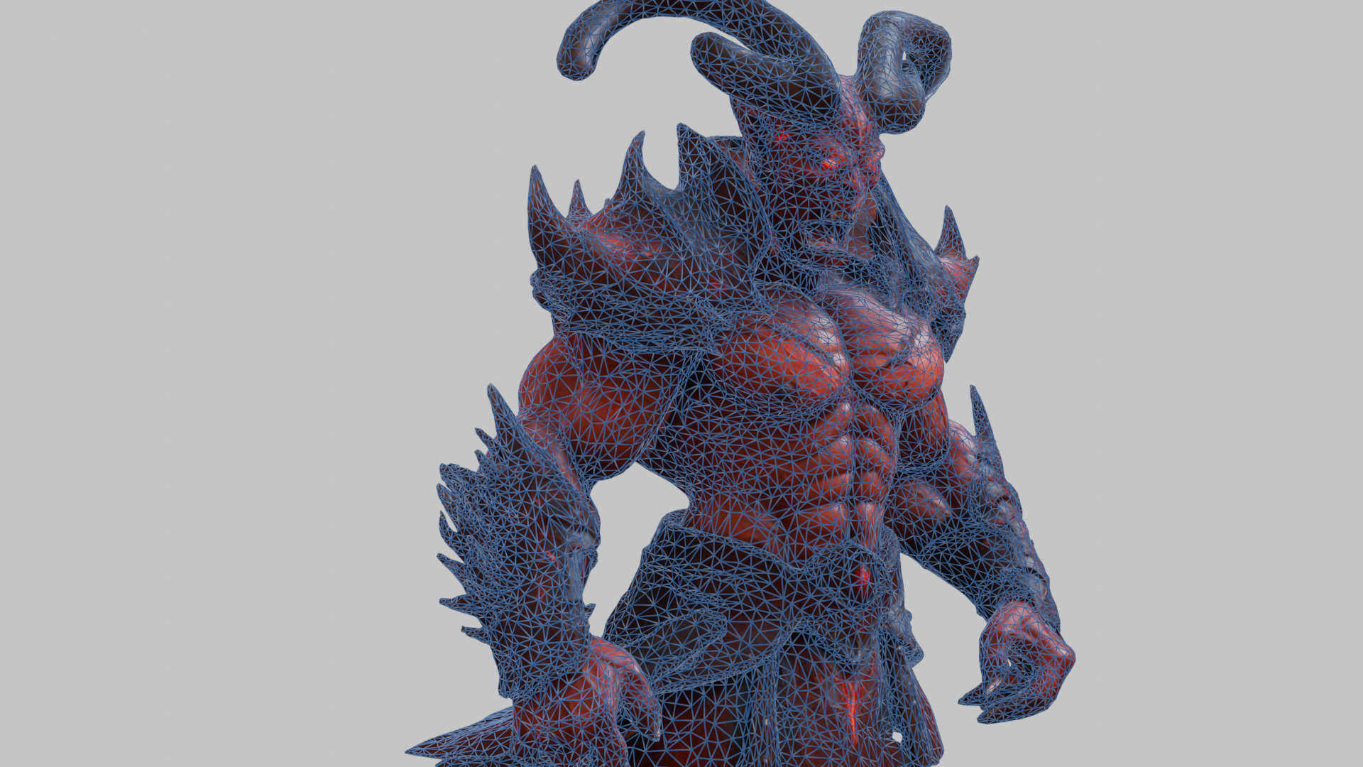 Humanoid Strong Red Demon Figure with Horns Low-poly 3D model_31
