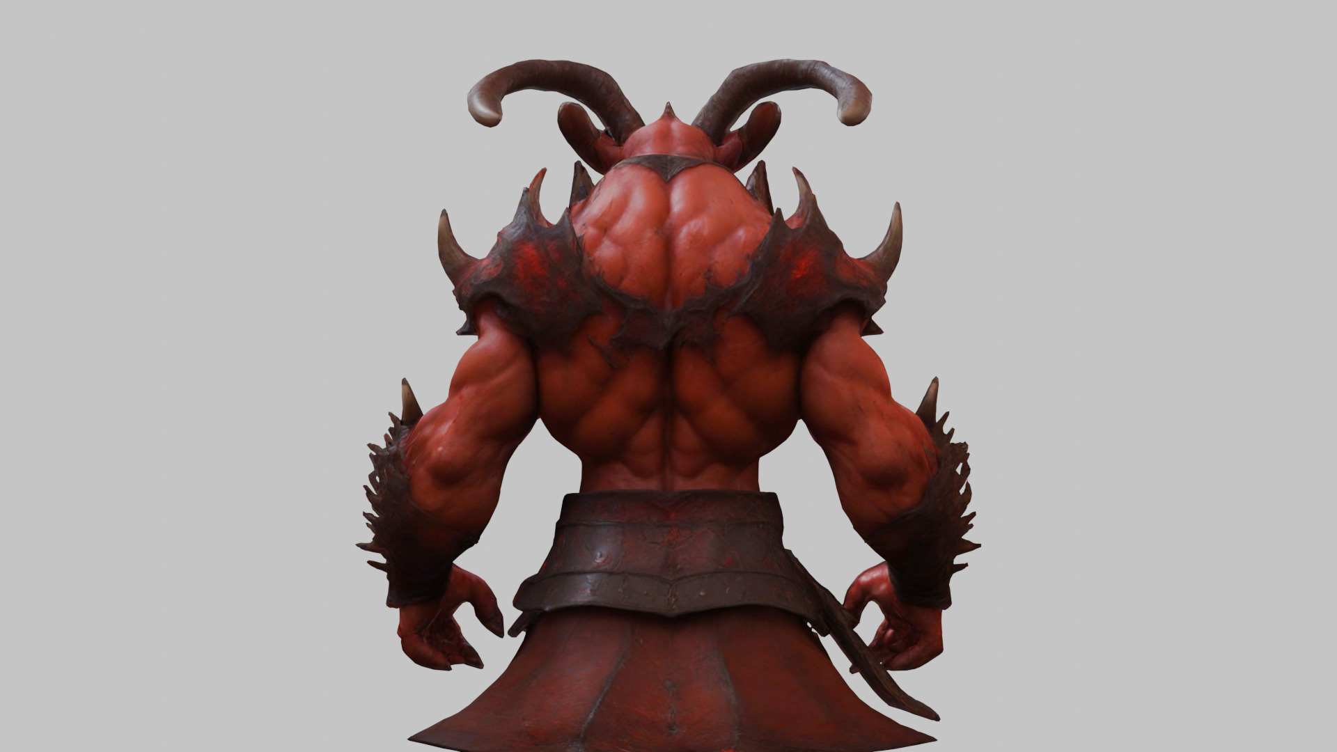 Humanoid Strong Red Demon Figure with Horns Low-poly 3D model_6