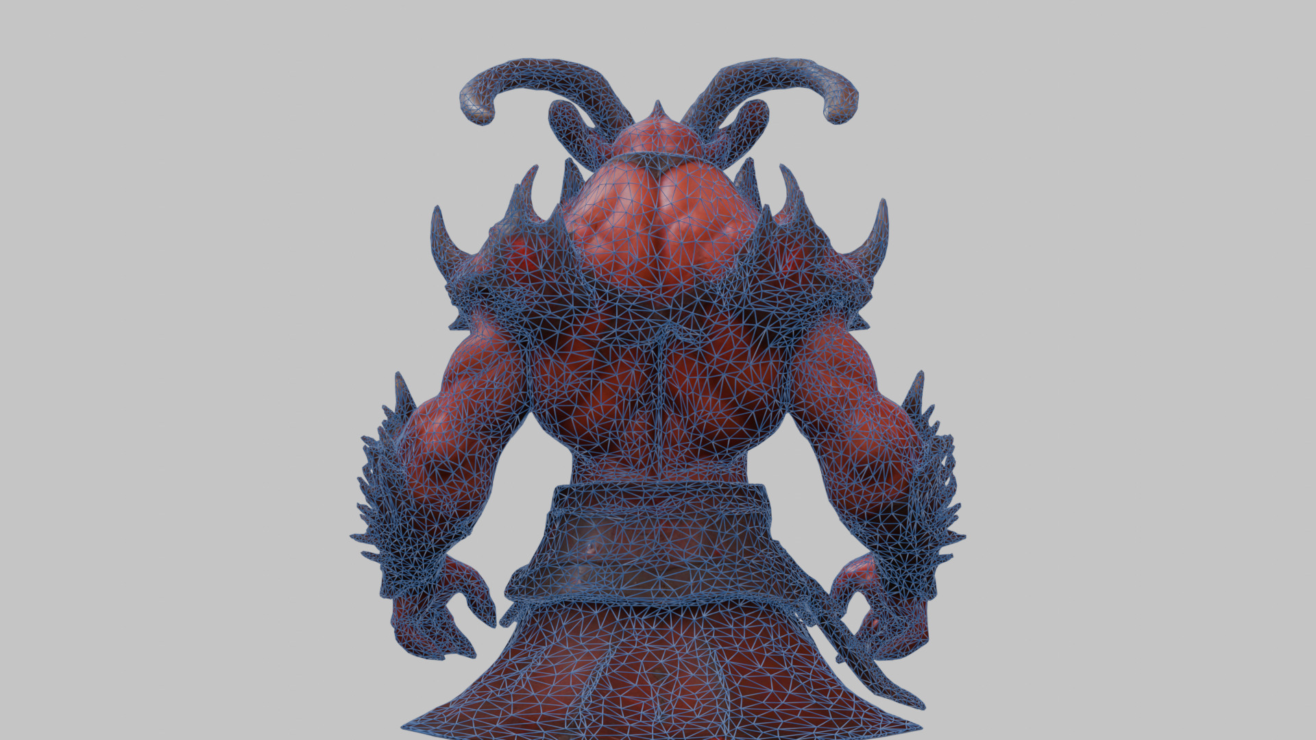 Humanoid Strong Red Demon Figure with Horns Low-poly 3D model_35
