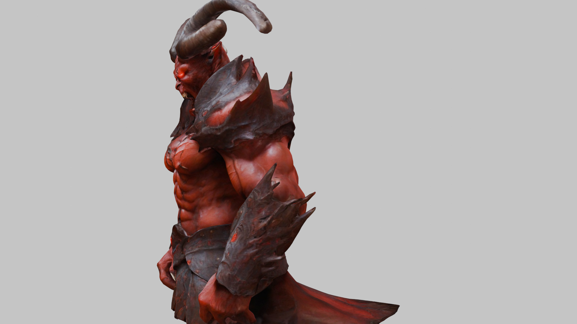Humanoid Strong Red Demon Figure with Horns Low-poly 3D model_29