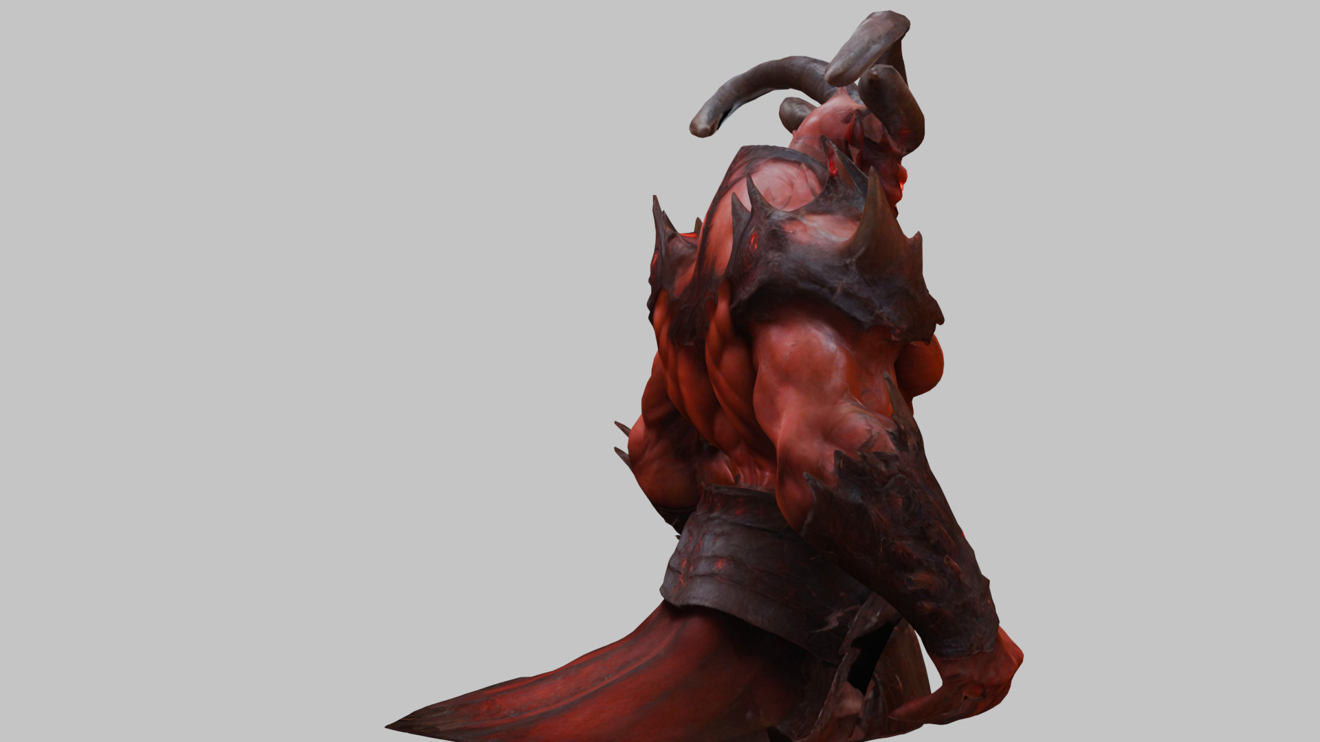 Humanoid Strong Red Demon Figure with Horns Low-poly 3D model_24