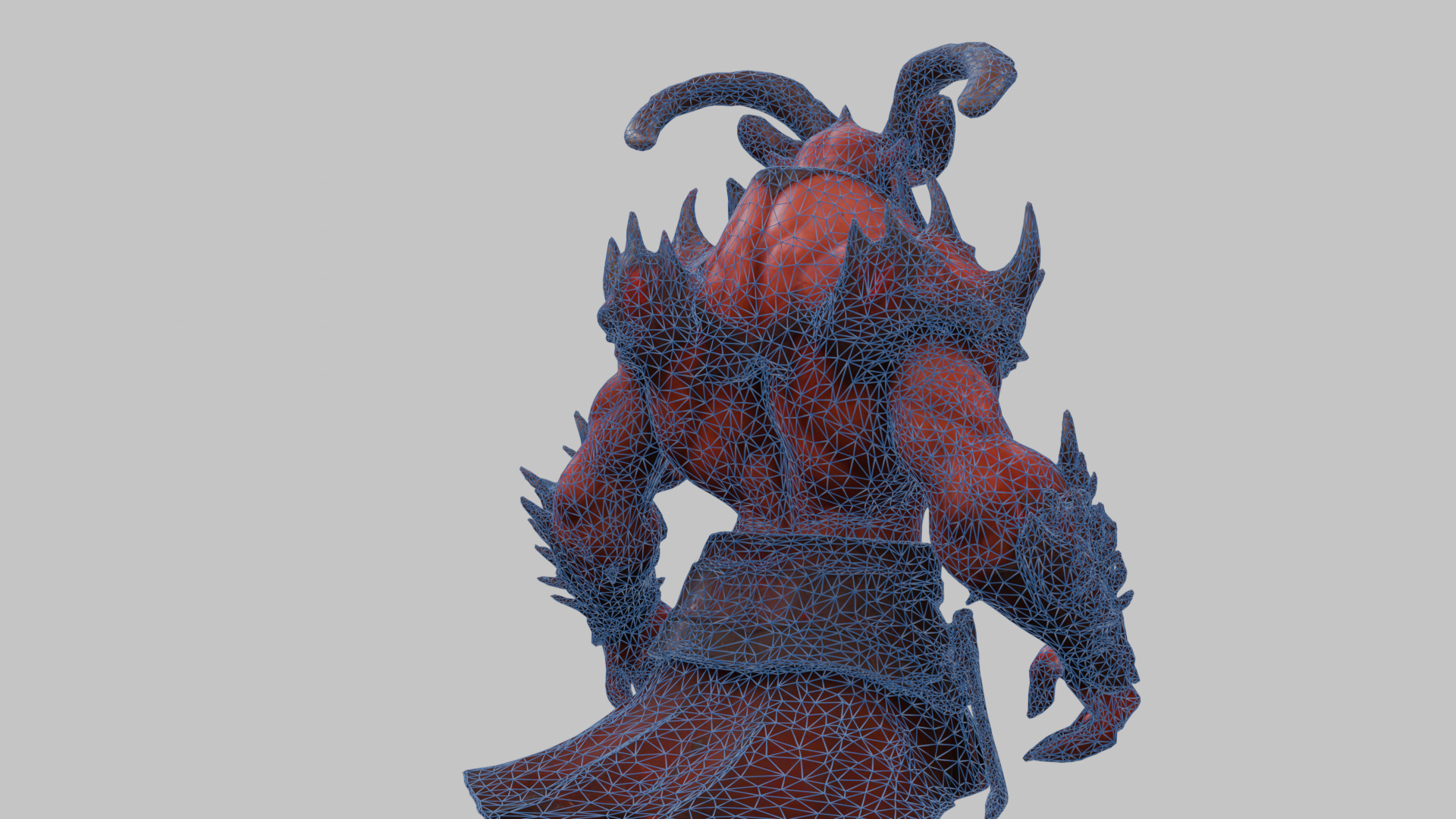 Humanoid Strong Red Demon Figure with Horns Low-poly 3D model_34