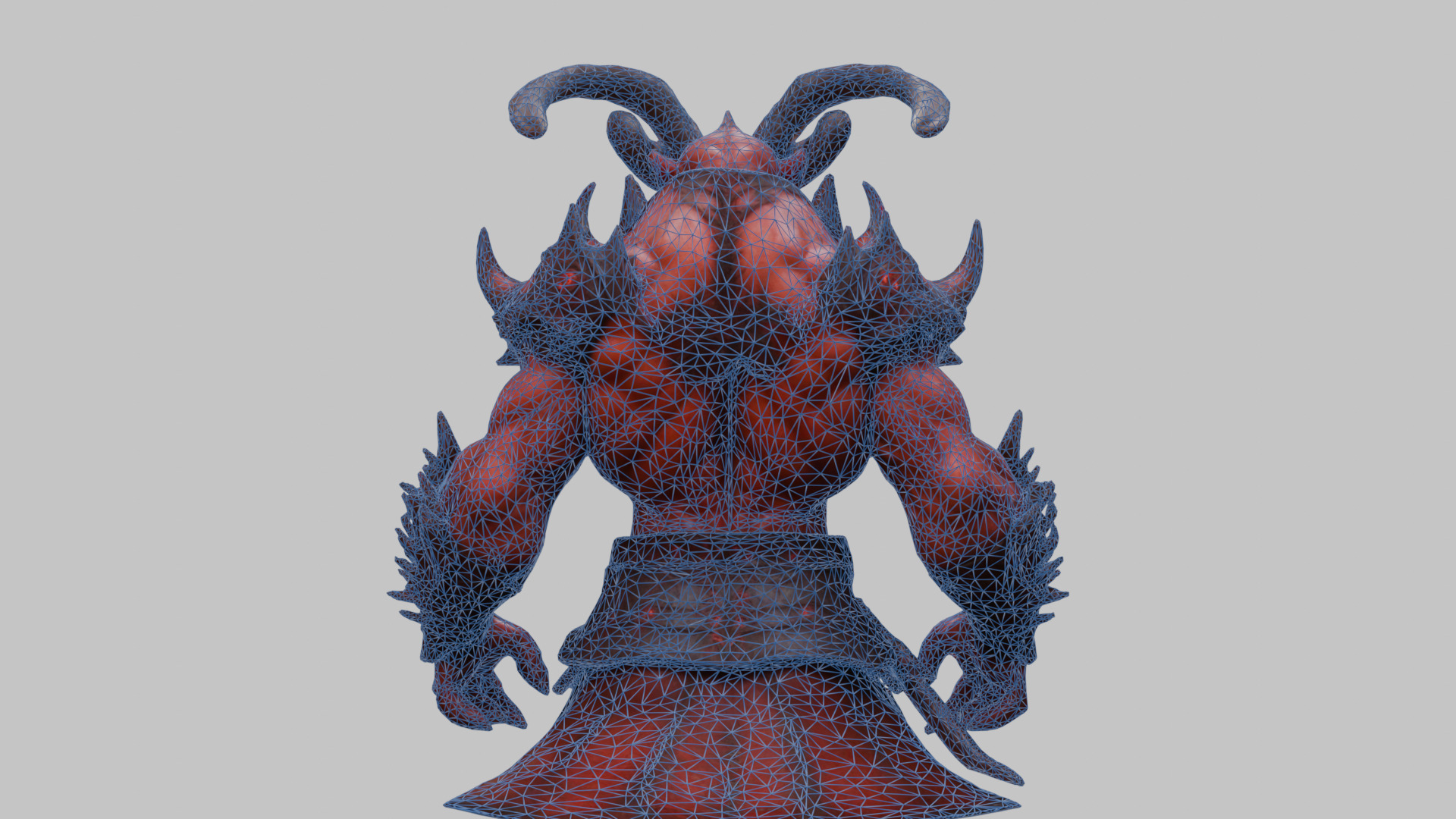 Humanoid Strong Red Demon Figure with Horns Low-poly 3D model_15
