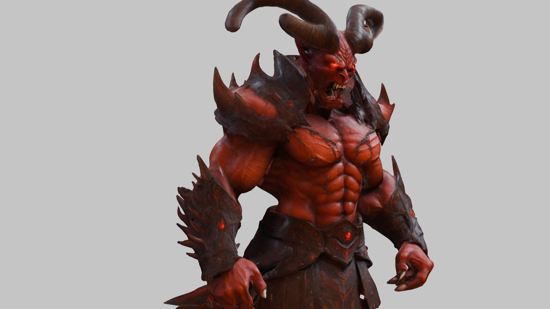 Humanoid Strong Red Demon Figure with Horns Low-poly 3D model_22