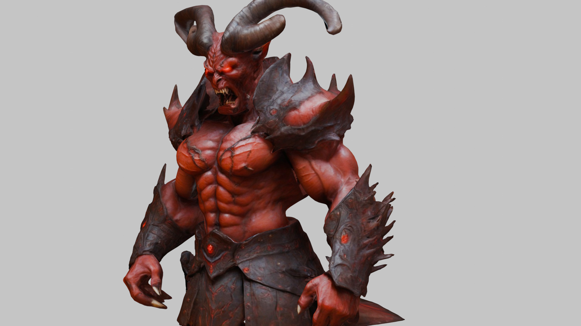 Humanoid Strong Red Demon Figure with Horns Low-poly 3D model_21