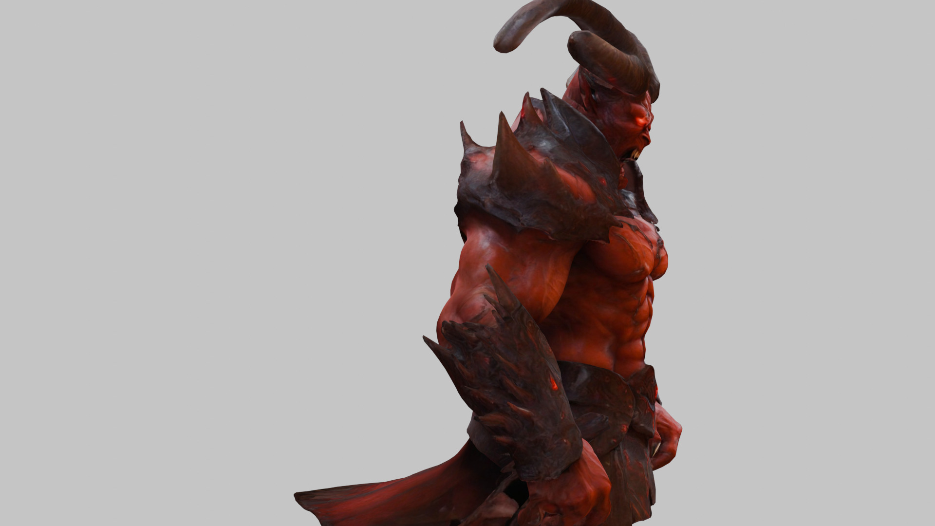 Humanoid Strong Red Demon Figure with Horns Low-poly 3D model_23
