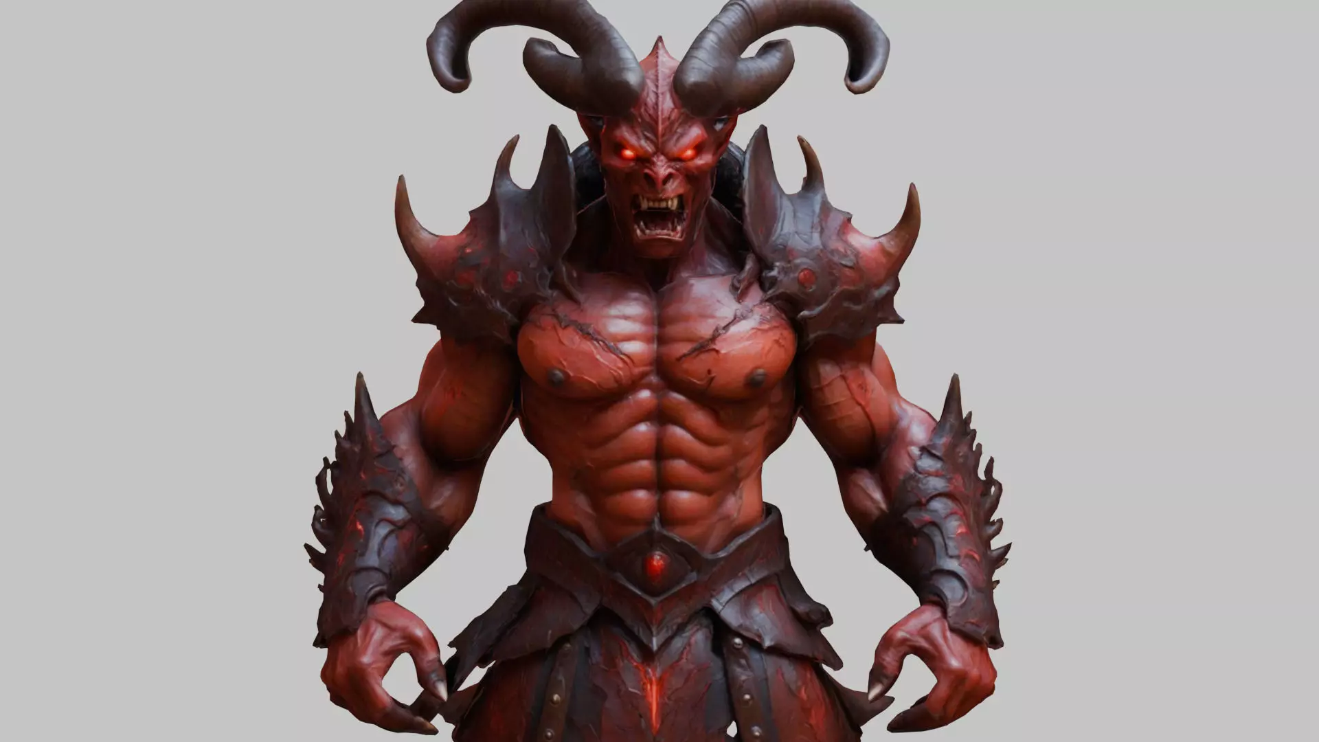 Humanoid Strong Red Demon Figure with Horns Low-poly 3D model_0