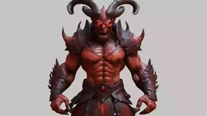 Humanoid Strong Red Demon Figure with Horns