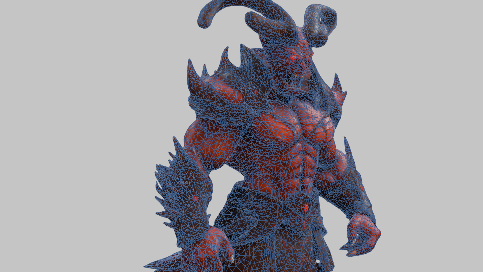 Humanoid Strong Red Demon Figure with Horns Low-poly 3D model_11