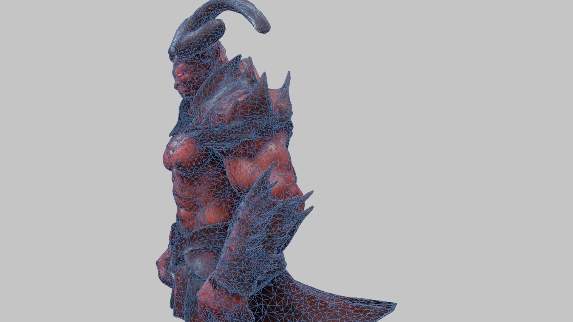 Humanoid Strong Red Demon Figure with Horns Low-poly 3D model_38