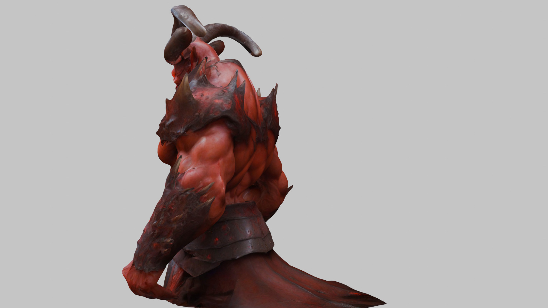Humanoid Strong Red Demon Figure with Horns Low-poly 3D model_8