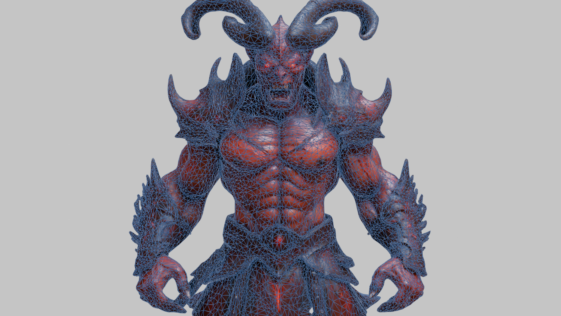 Humanoid Strong Red Demon Figure with Horns Low-poly 3D model_30