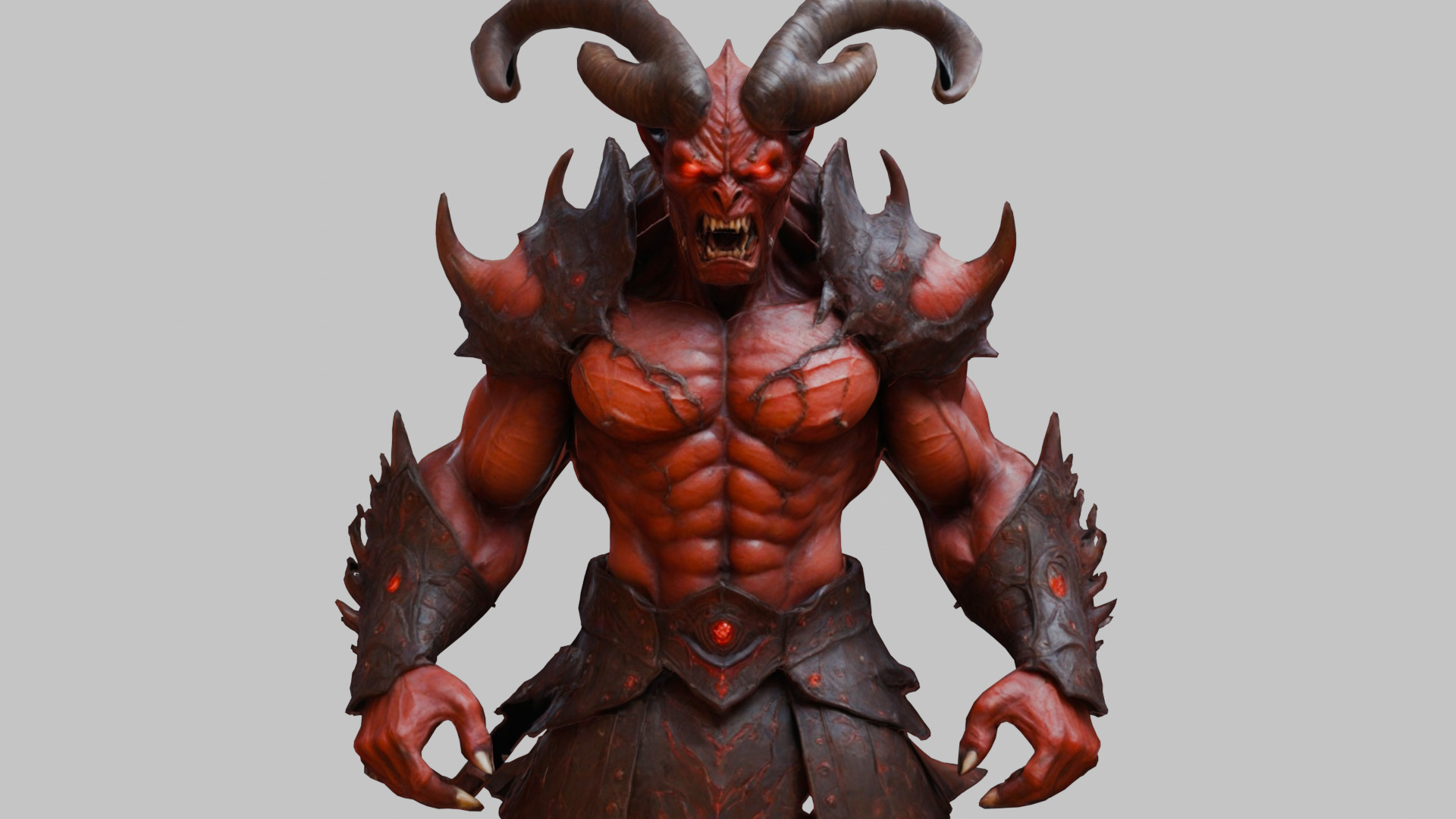 Humanoid Strong Red Demon Figure with Horns Low-poly 3D model_20