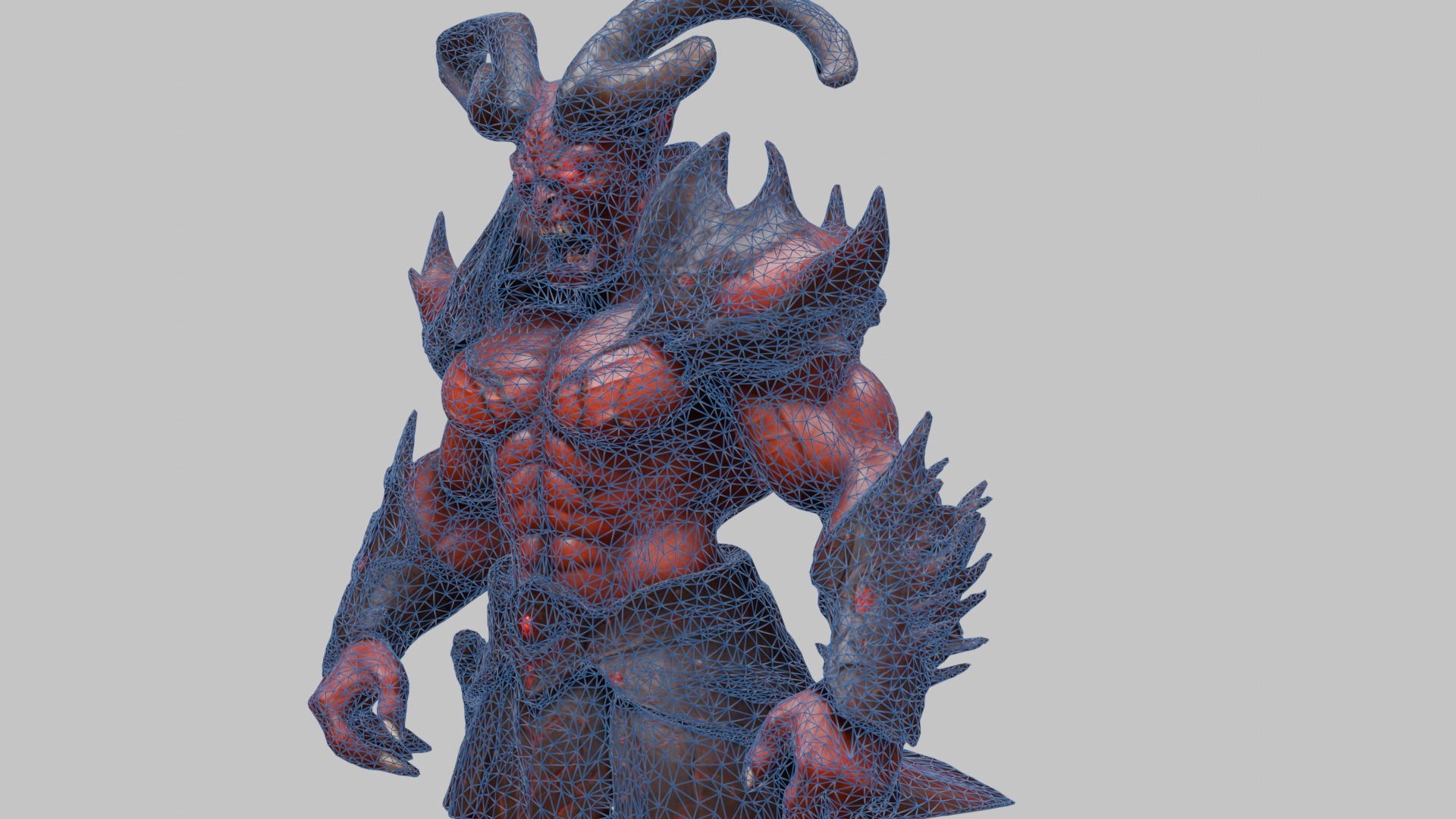 Humanoid Strong Red Demon Figure with Horns Low-poly 3D model_19