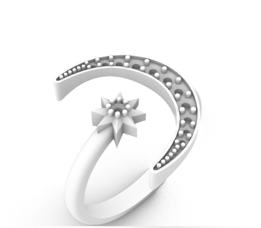 Ring Moon and Star  3D print model_4