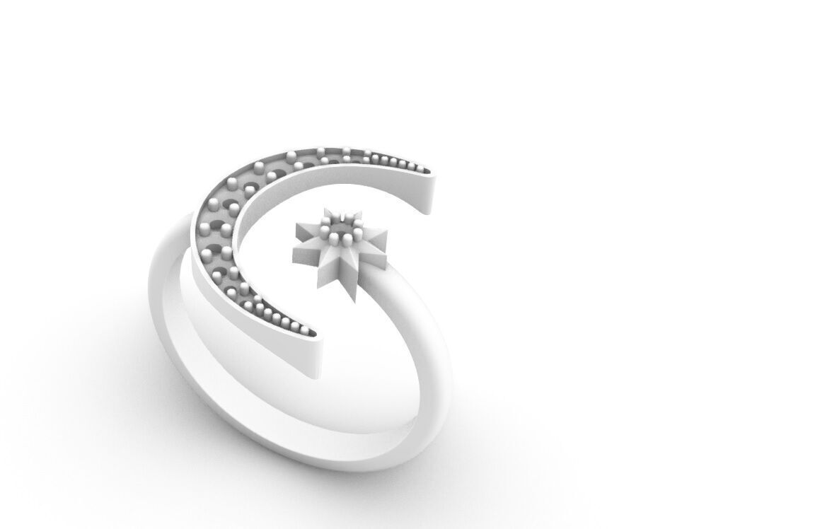 Ring Moon and Star  3D print model_2