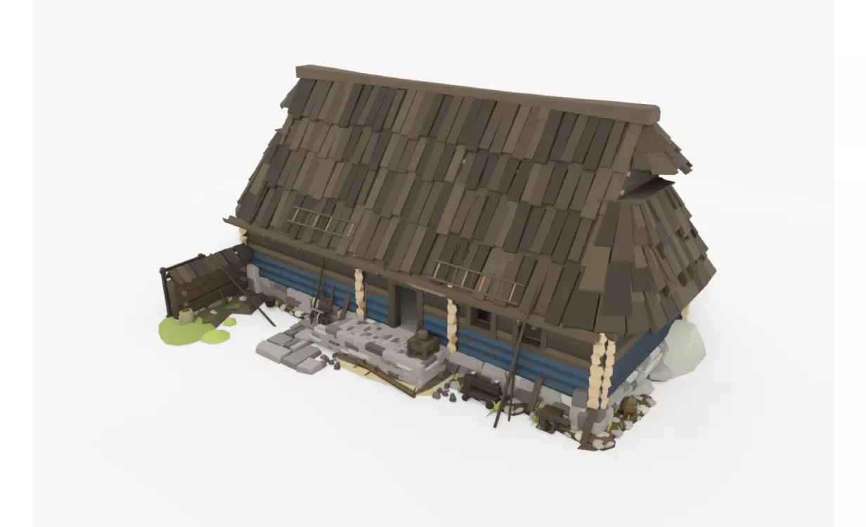 Stylized Low-Poly Game Village House for Creative Projects Free low-poly 3D model_0