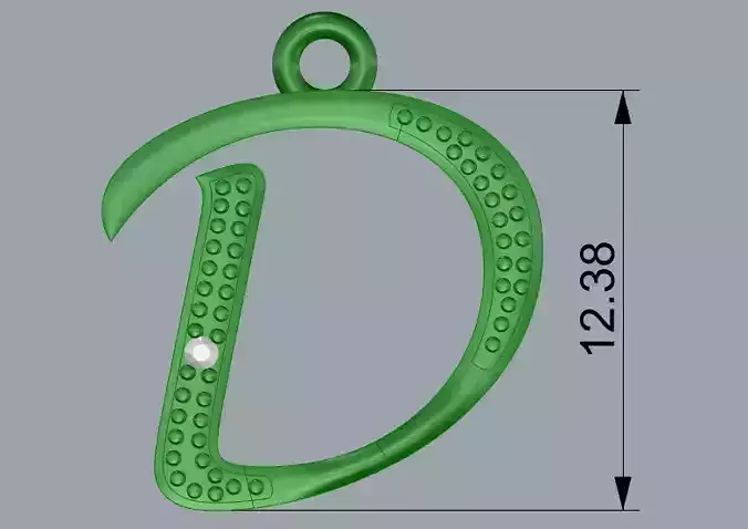 Alphabet Pendant - Letter D- Diamond-Studded 3D Model - P-14