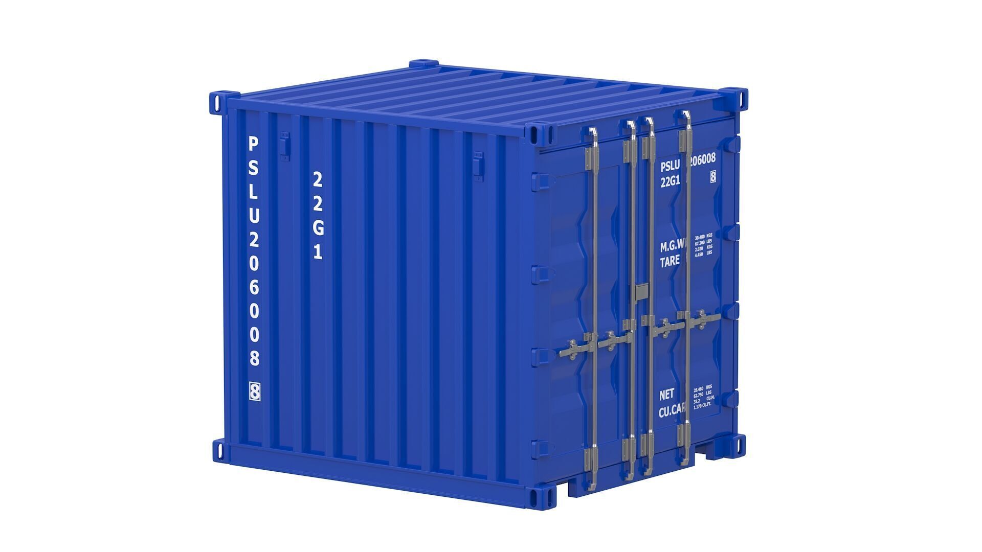 8ft Shipping Container blue 3D model_1