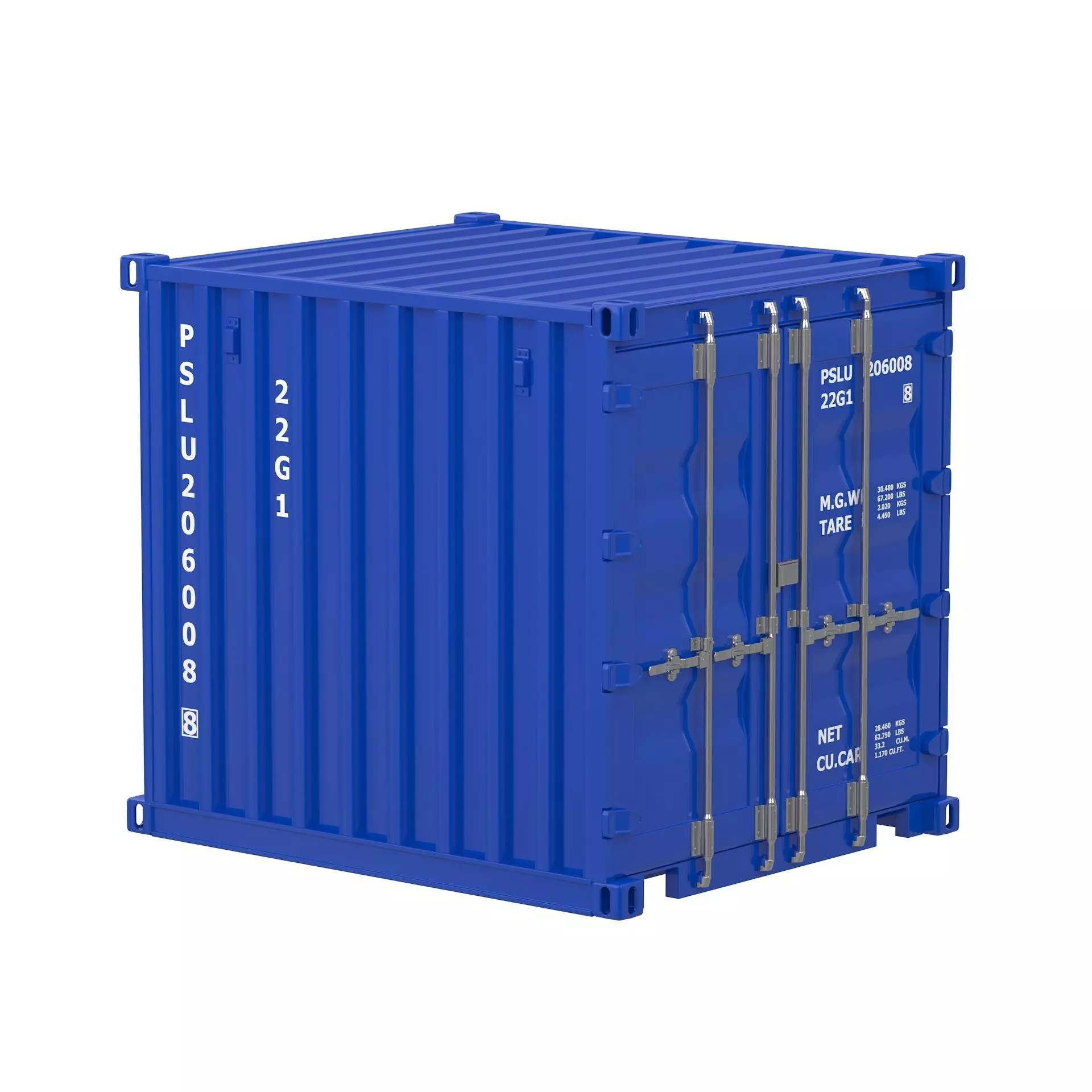8ft Shipping Container blue 3D model_0
