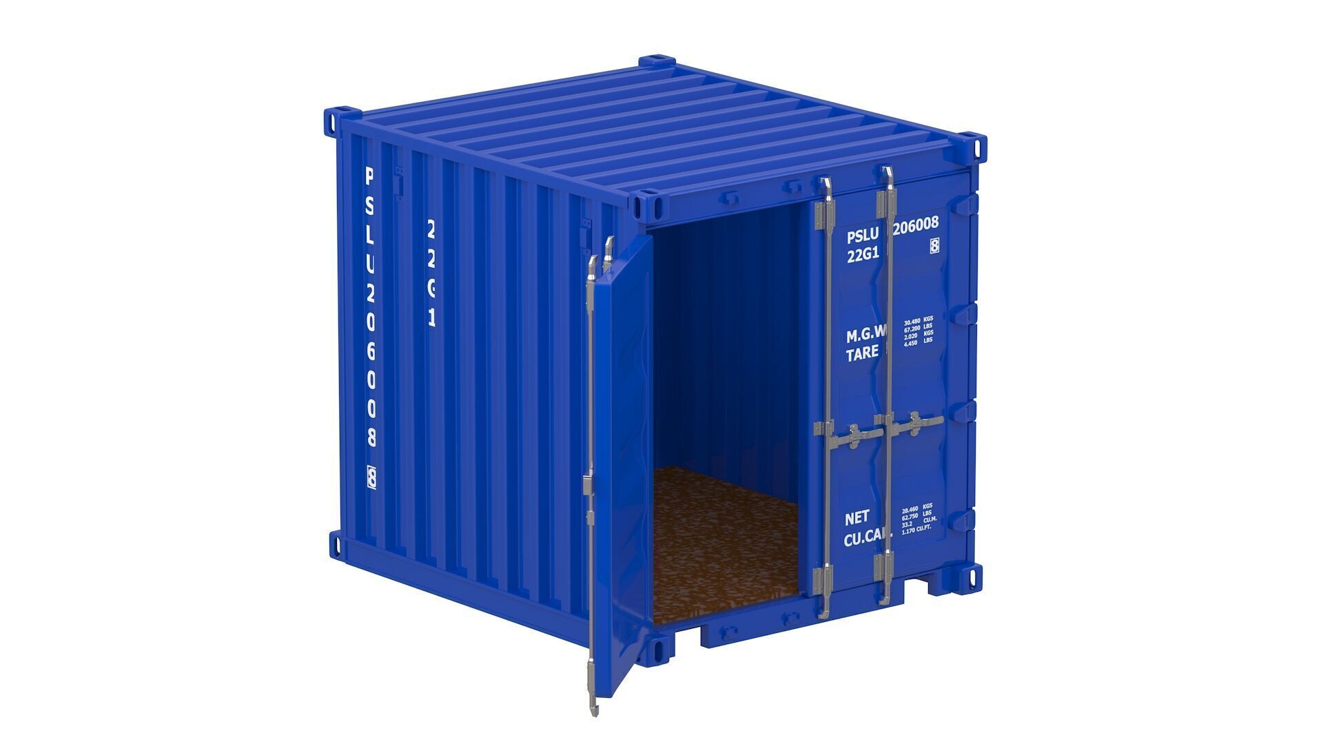 8ft Shipping Container blue 3D model_2