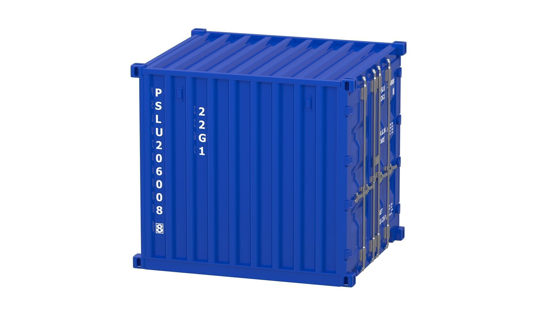 8ft Shipping Container blue 3D model_5