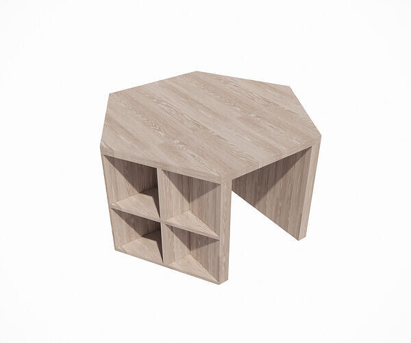 Hexagonal Desk with Bookshelves 3D model