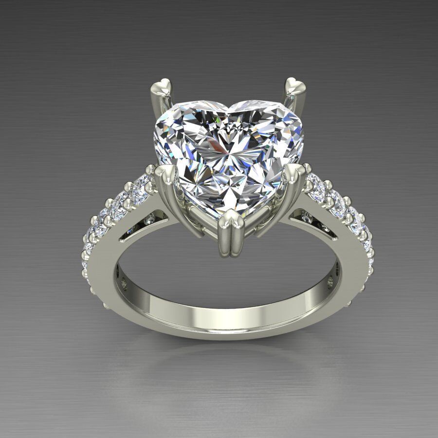 Heart-Shaped Diamond Ring 3D print model_4