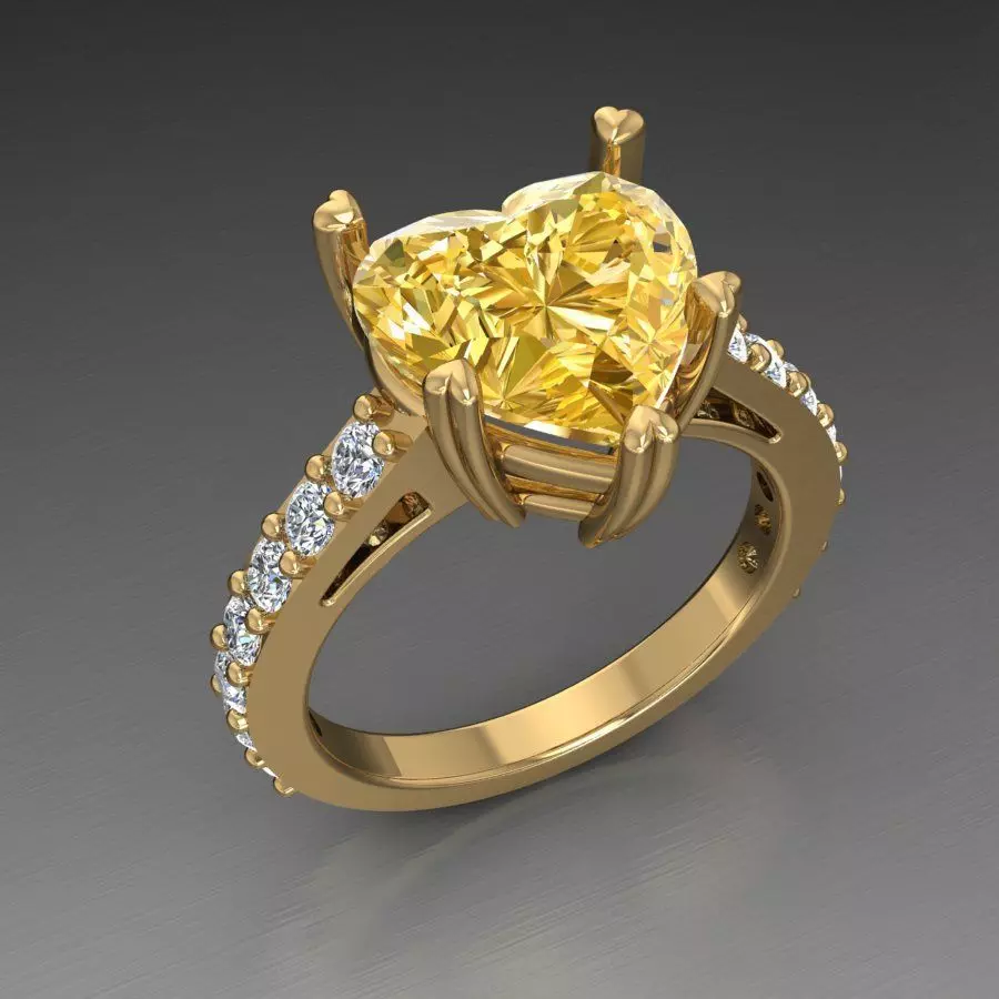 Heart-Shaped Diamond Ring 3D print model_0