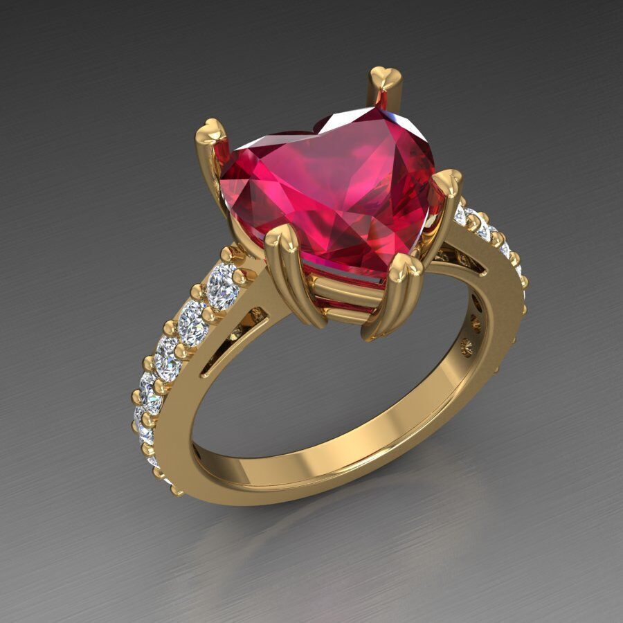 Heart-Shaped Diamond Ring 3D print model_8