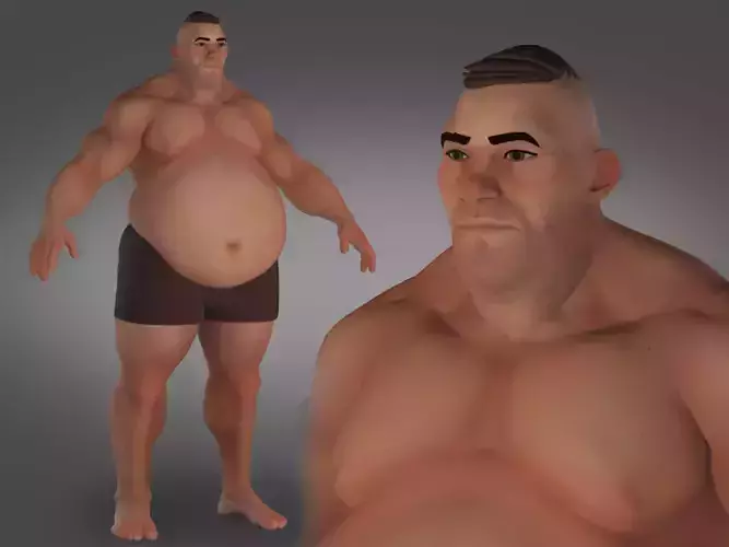 Cartoon fat male character base mesh Low-poly 3D model Free low-poly 3D model
