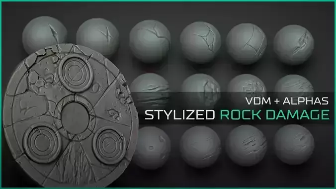 Stylized Rock Damage and Cracks - 40 ZBrush VDMs and alphas 3D model