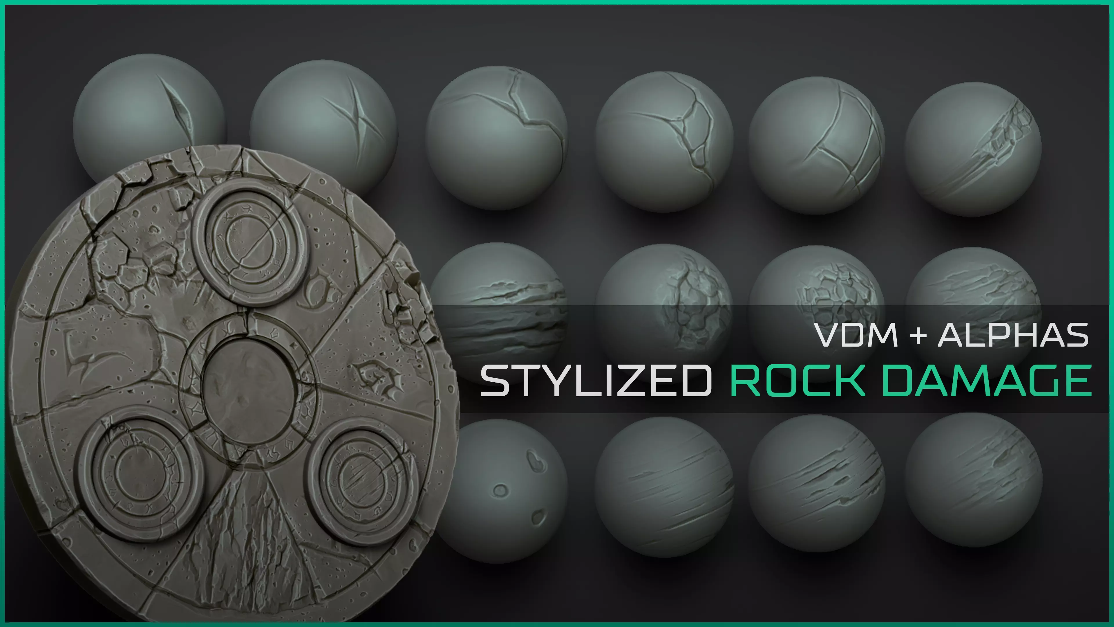Stylized Rock Damage and Cracks - 40 ZBrush VDMs and alphas 3D model_0
