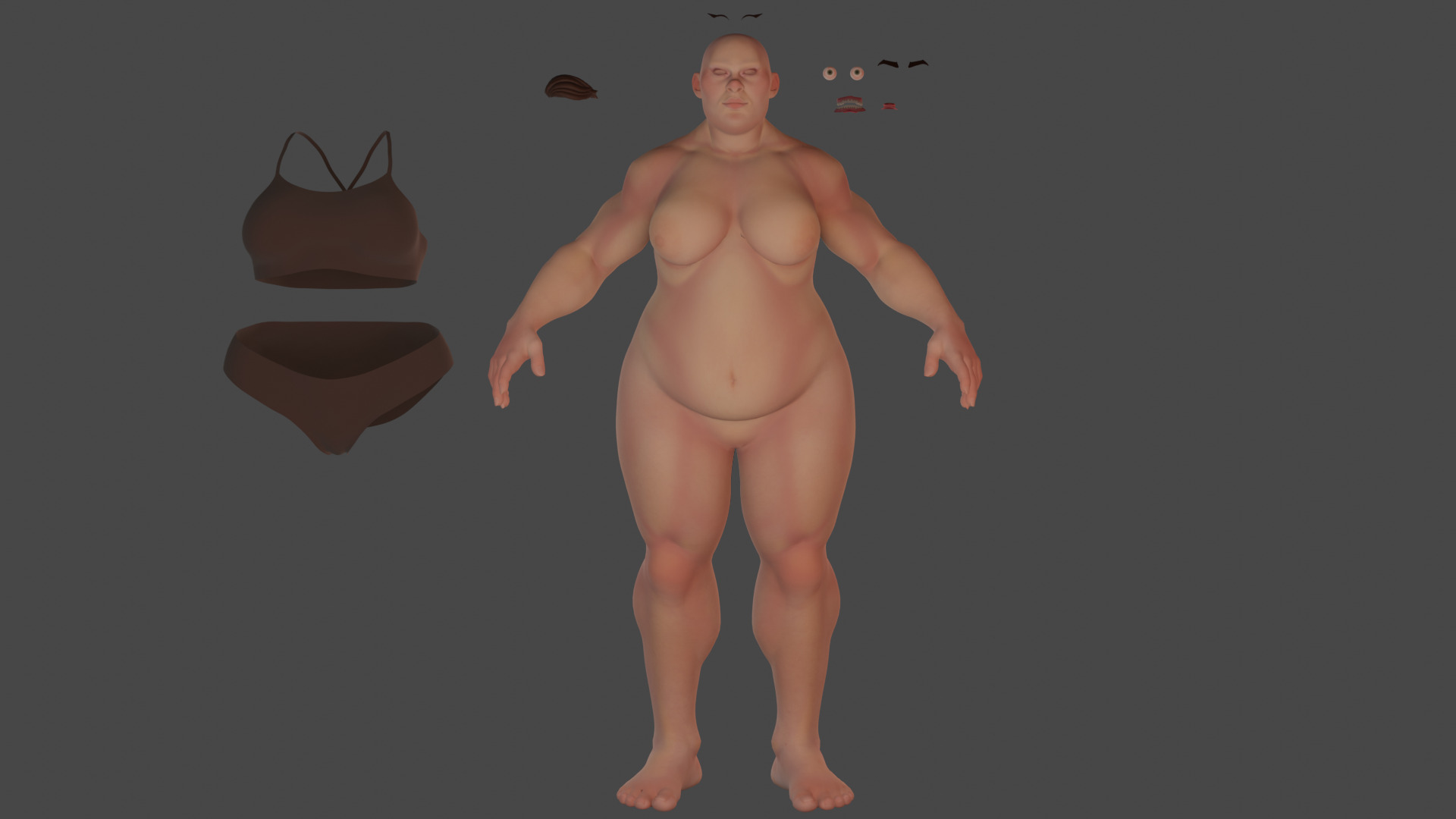 Cartoon fat female character base mesh Low-poly 3D model Low-poly 3D model_7